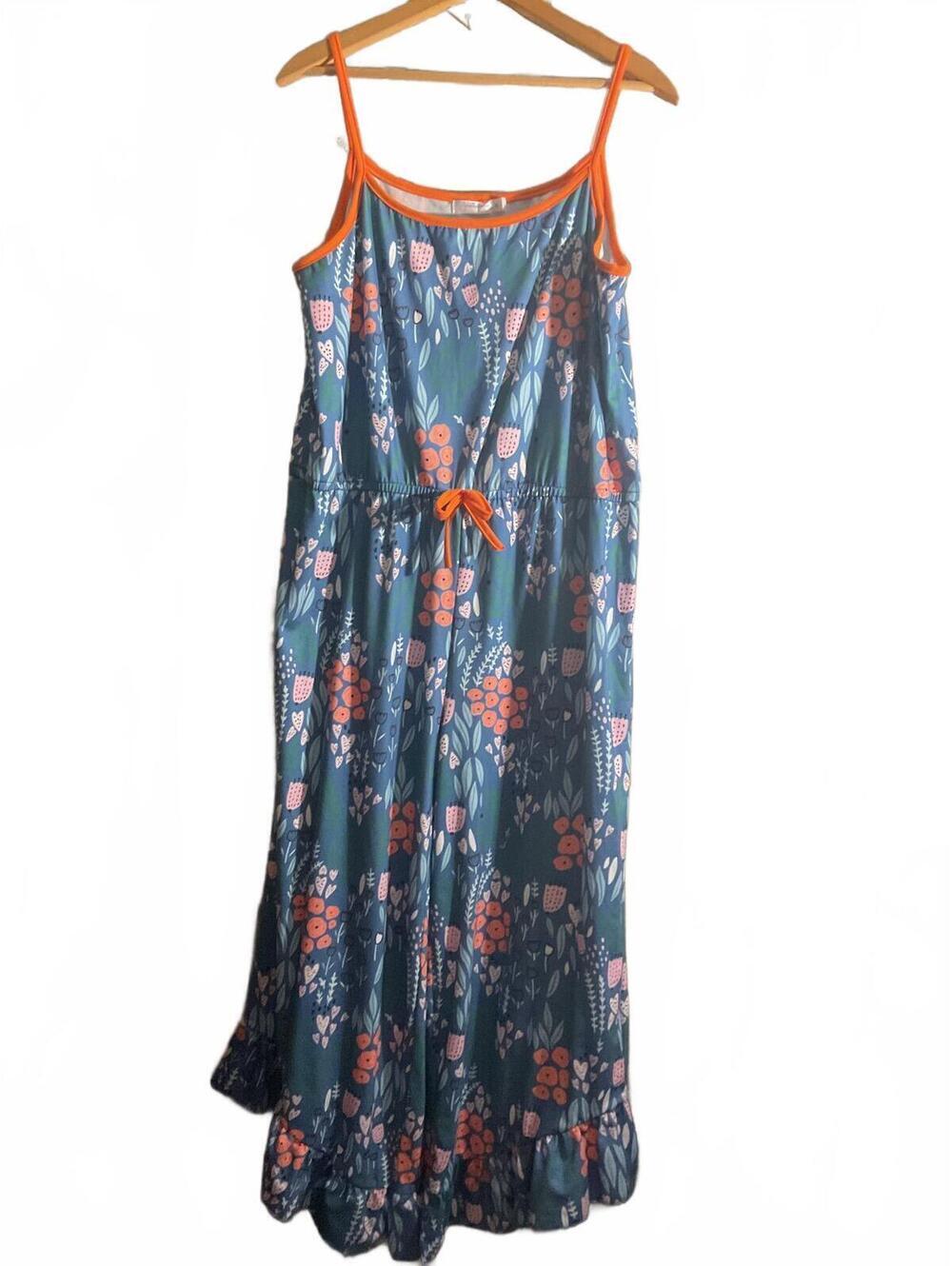 Sunshine Swing Colorful Floral Lounge Jumpsuit with Ruffle Hem XL